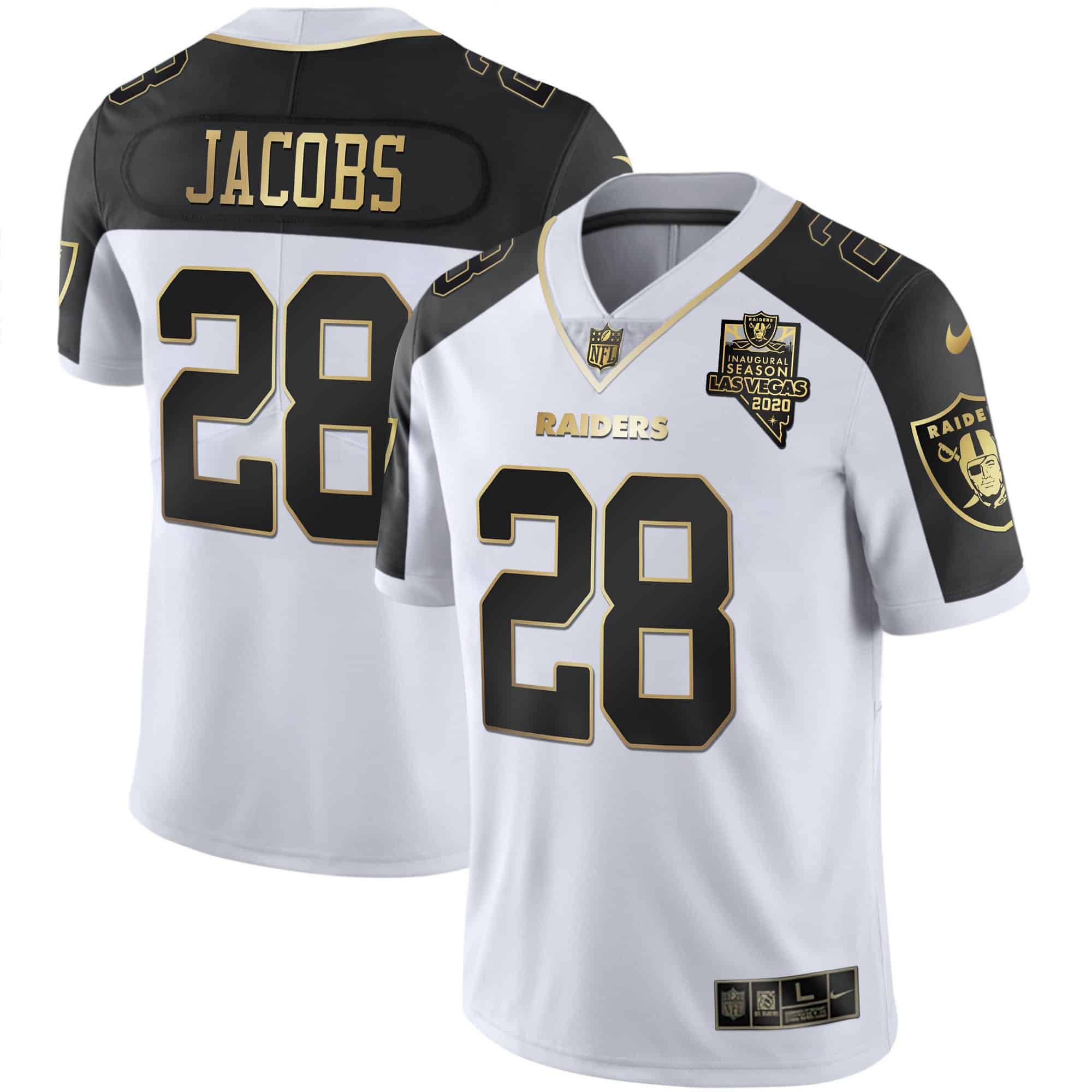 Men Oakland Raiders #28 Jacobs 2024 Nike Vapor White Gold & Black Inverted Limited NFL Jersey